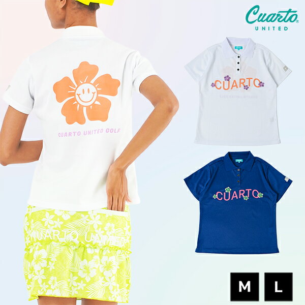 ポロシャツ 半袖 鹿の子 バックプリント ハイビスカス風スマイル レディース クアルトユナイテッド ゴルフウェア 23SS
