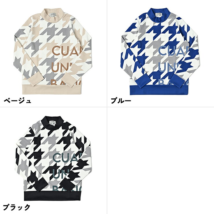 千鳥柄モックネックスウェット スムースカットソー ビッグロゴ レディース クアルトユナイテッド ゴルフウェア トレーナー 23BASIC