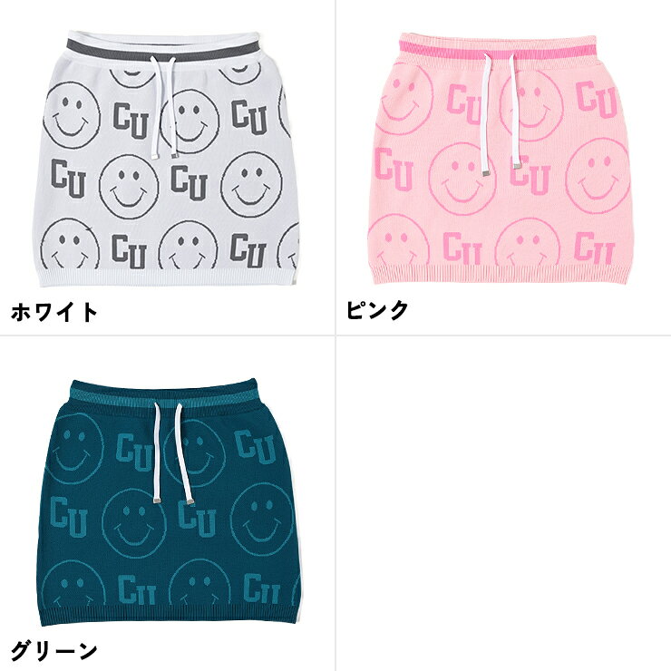 スマイル総柄ニットスカート 刺繍ロゴ レディース クアルトユナイテッド ゴルフウェア 23FW
