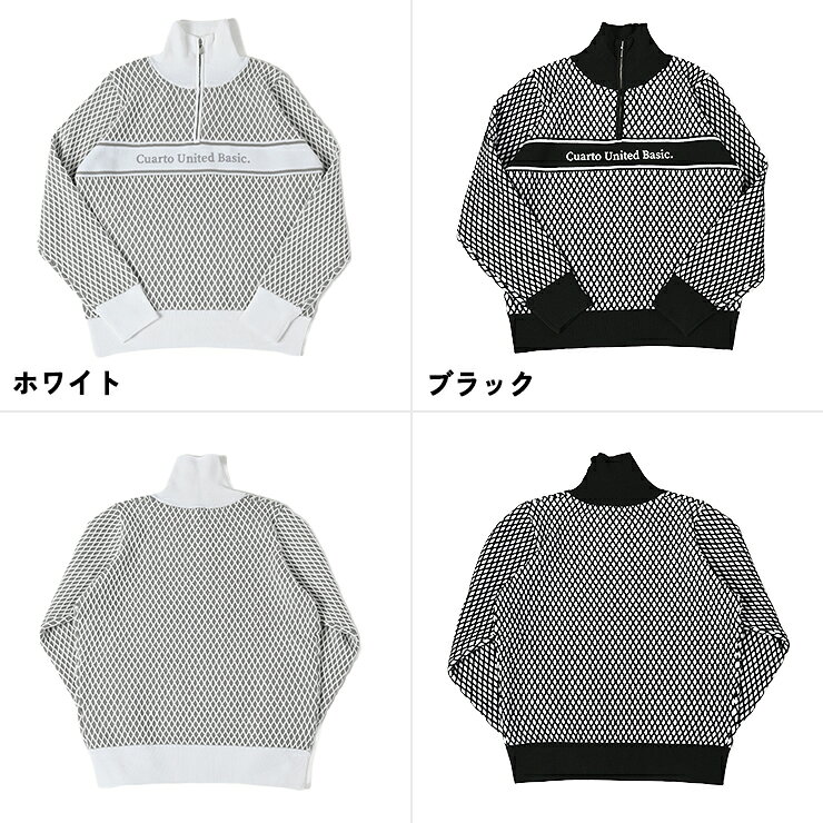 格子柄ハーフジップニットトップス プルオーバー 長袖 立体ロゴ レディース クアルトユナイテッド ゴルフウェア セーター 23BASIC