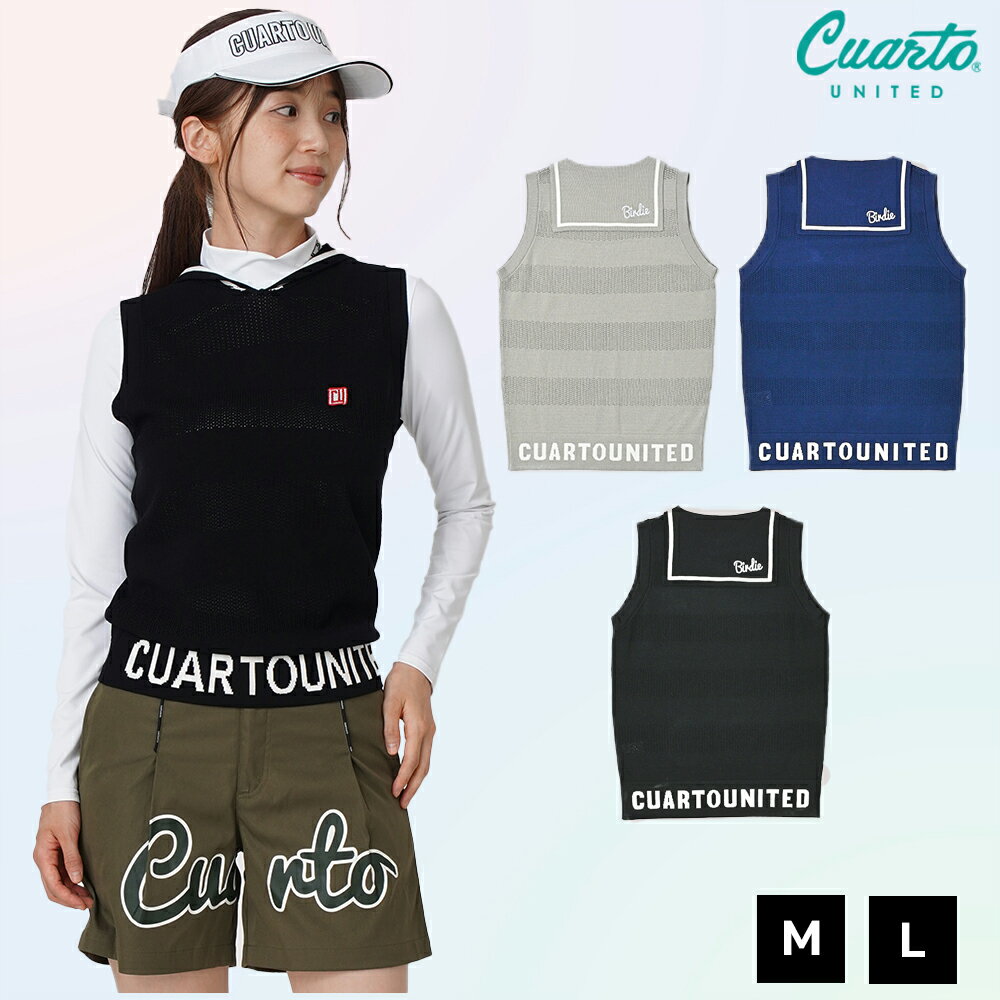 ノースリーブシャツ サマーニット セーラーカラー ロゴジャガード レディース クアルトユナイテッド ゴルフウェア 24SS