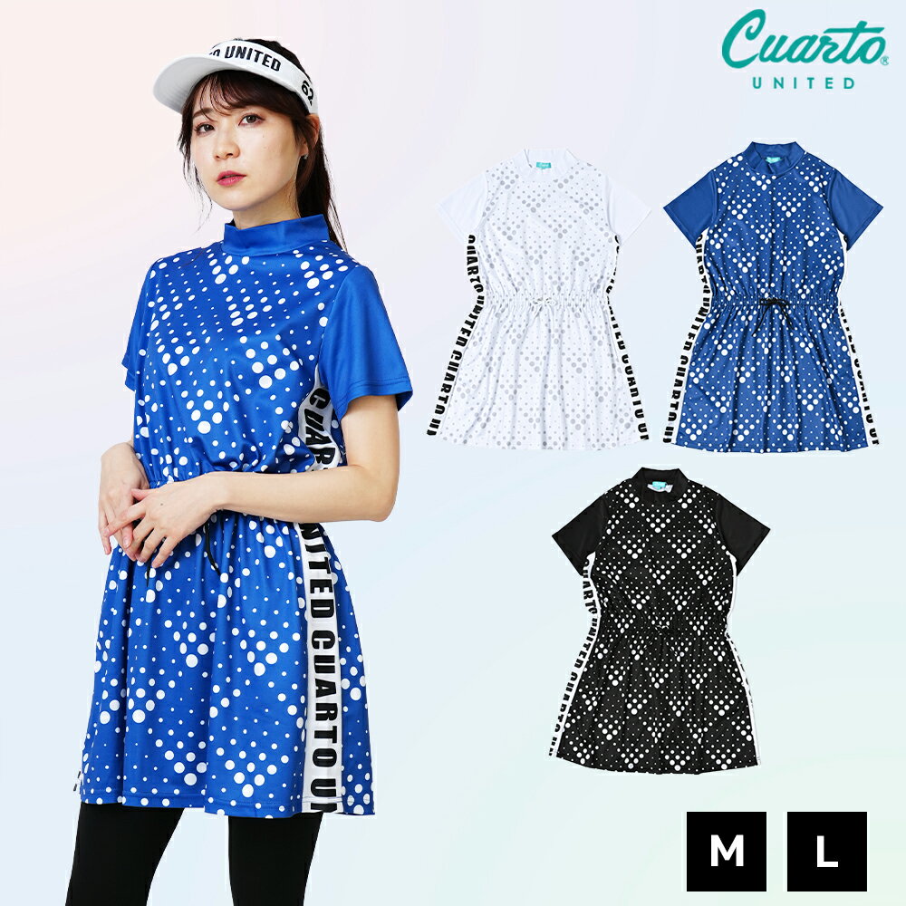 スピンドルワンピース 半袖 ドット柄 サイドロゴ レディース クアルトユナイテッド ゴルフウェア 24SS