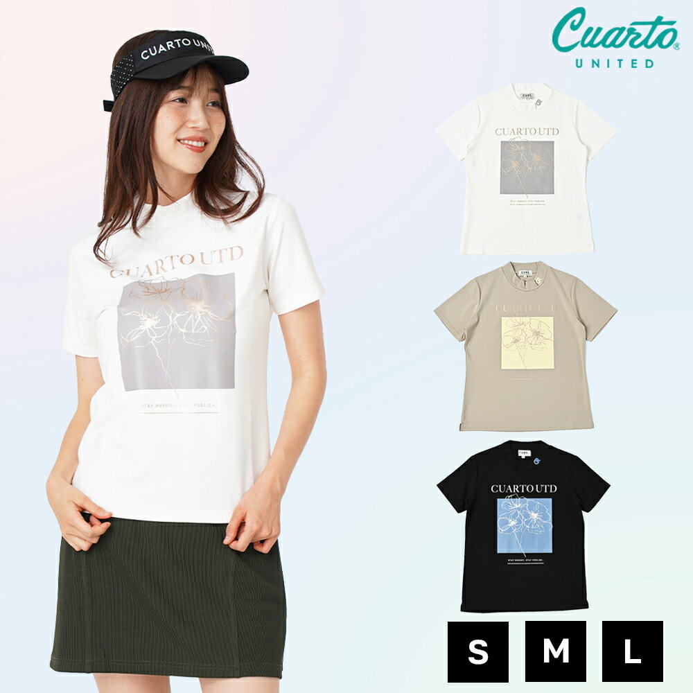 モックネック 半袖カットソー フラワーシャイニープリント レディース クアルトユナイテッド ゴルフウ..