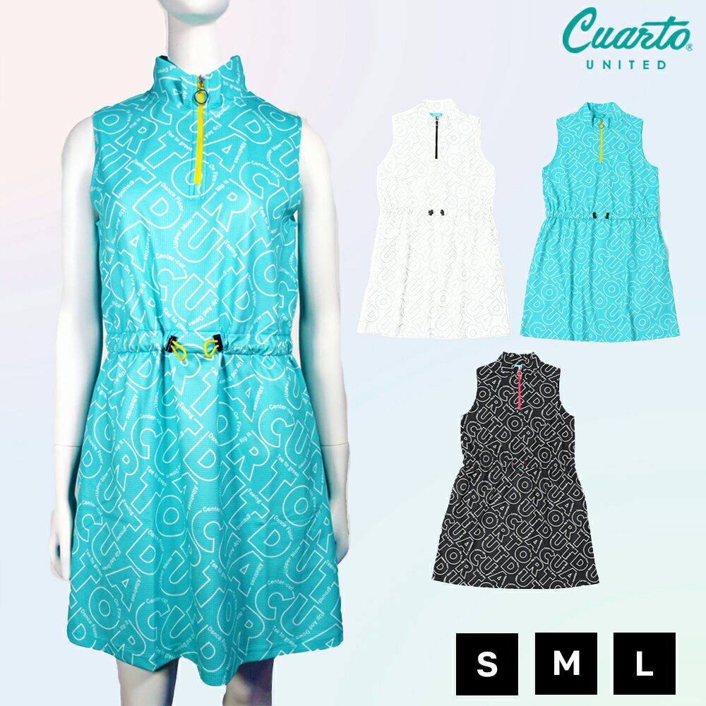 ハーフジップノースリーブワンピース ハイネック ワッフル ロゴ総柄 レディース クアルトユナイテッド ゴルフウェア 24HS