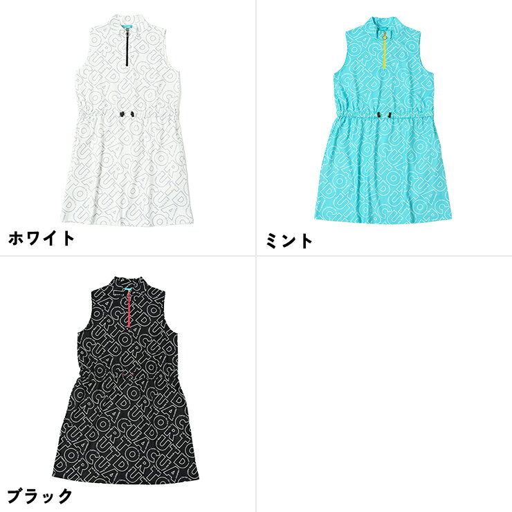 ハーフジップノースリーブワンピース ハイネック ワッフル ロゴ総柄 レディース クアルトユナイテッド ゴルフウェア 24HS