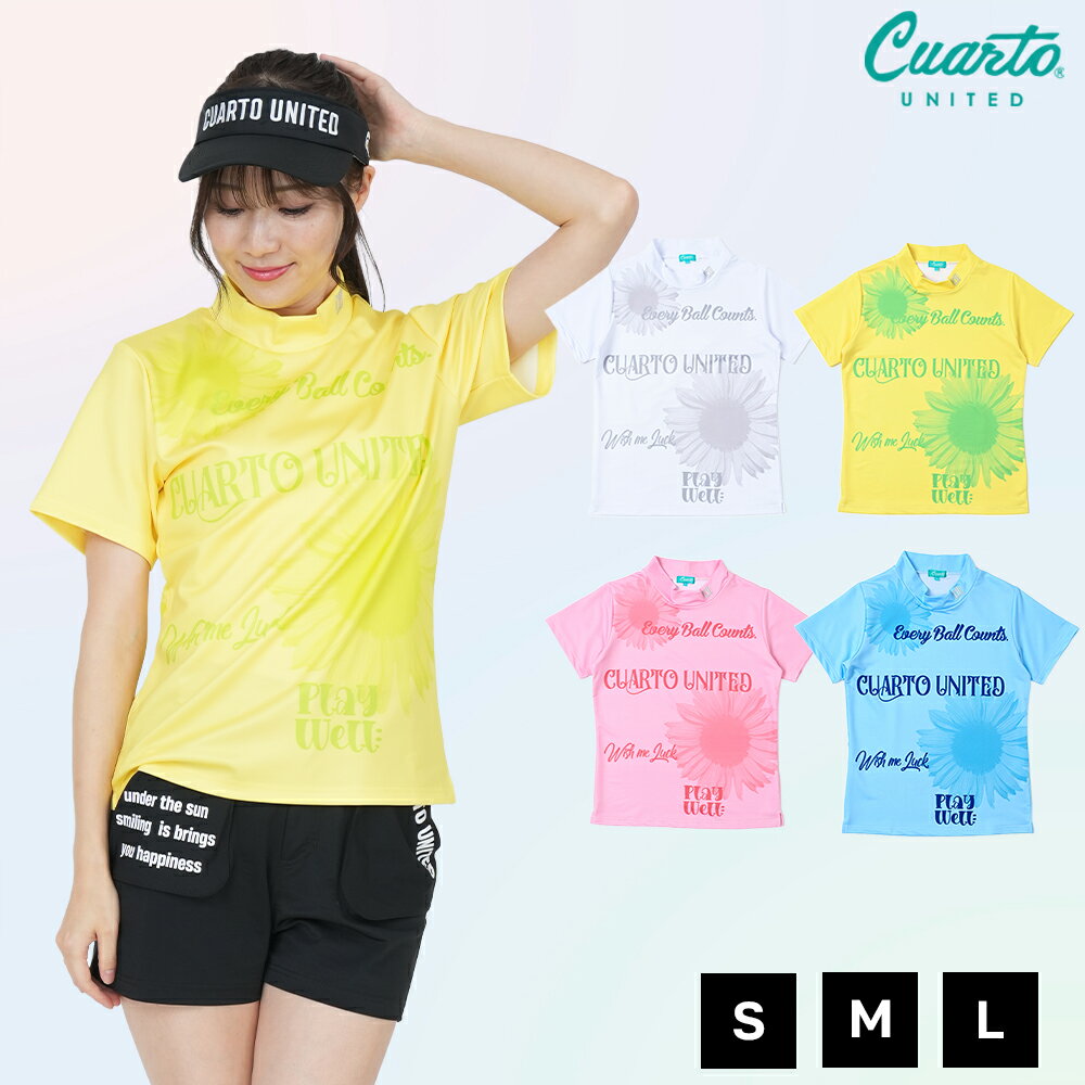 목 목 셔츠 반소매 해바라기 전사 메탈릭 로고 레이디스 쿠알토 유나이티드 골프웨어 24HS