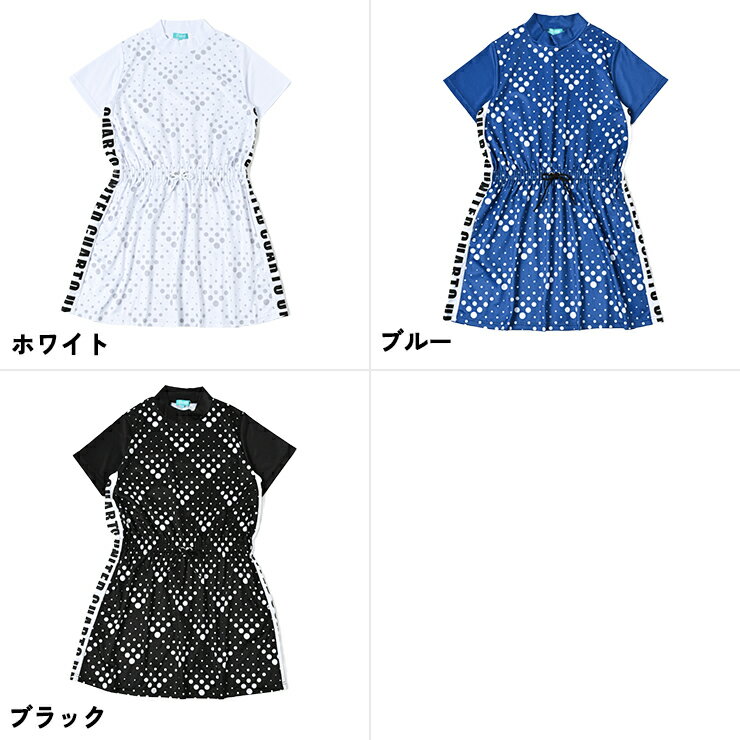 スピンドルワンピース 半袖 ドット柄 サイドロゴ レディース クアルトユナイテッド ゴルフウェア 24SS