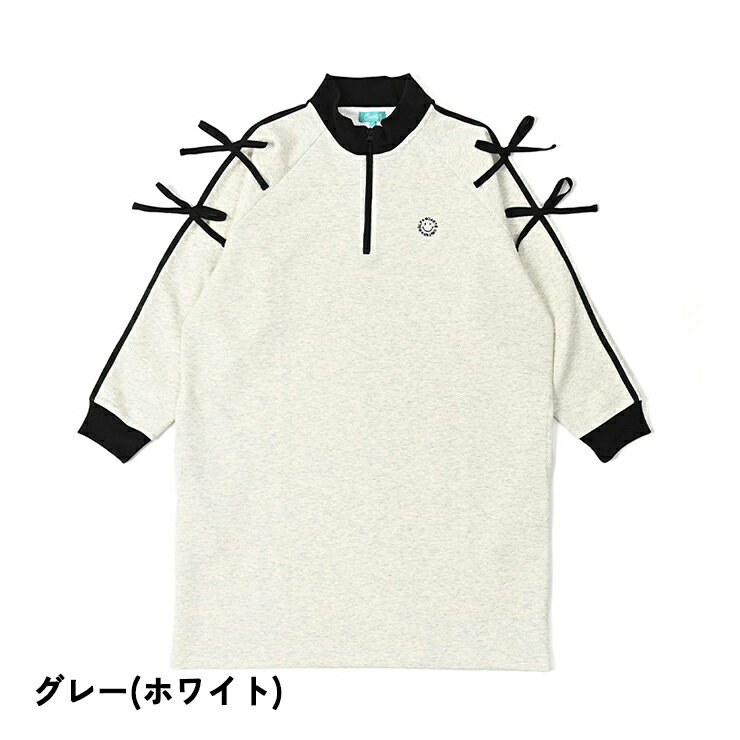 ハーフジップワンピース 長袖 バイカラーリボン 刺繍ロゴ レディース クアルトユナイテッド ゴルフウェア 25FW 新作