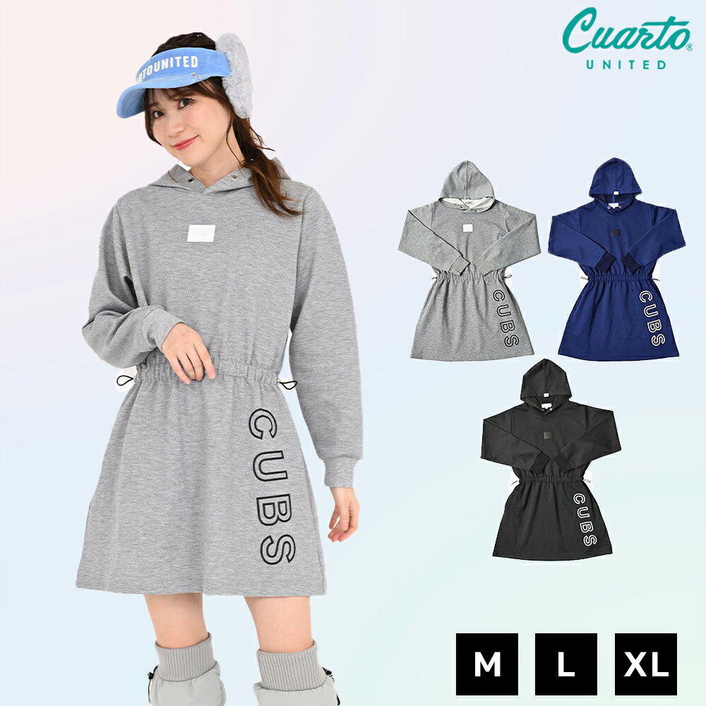 パーカーワンピース 長袖 ツイル素材 フロントロゴ レディース クアルトユナイテッド ゴルフウェア 25F..