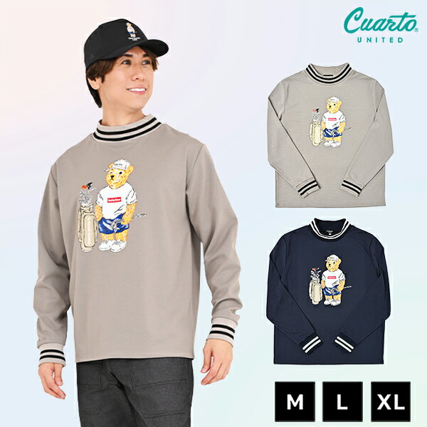 [Teddy Bear] モックネックスウェット トレーナー 長袖 ピケ素材 ラインリブ テディベア メンズ クアルトユナイテッド ゴルフウェア 25FW 新作