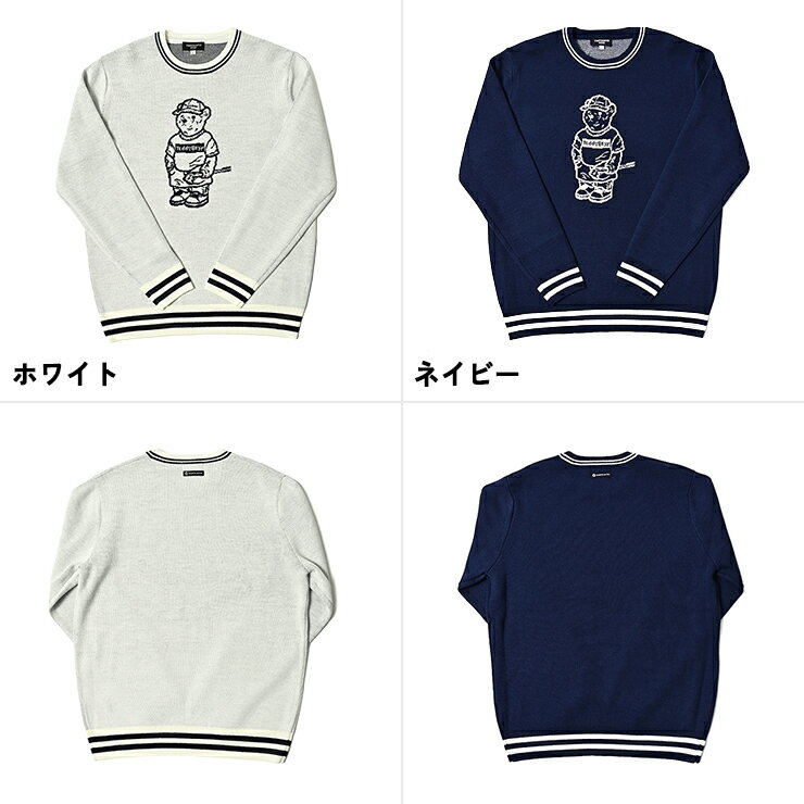 [Teddy Bear]ニットトップス プルオーバー ジャカード ラインリブ テディベア メンズ クアルトユナイテッド ゴルフウェア セーター 25FW