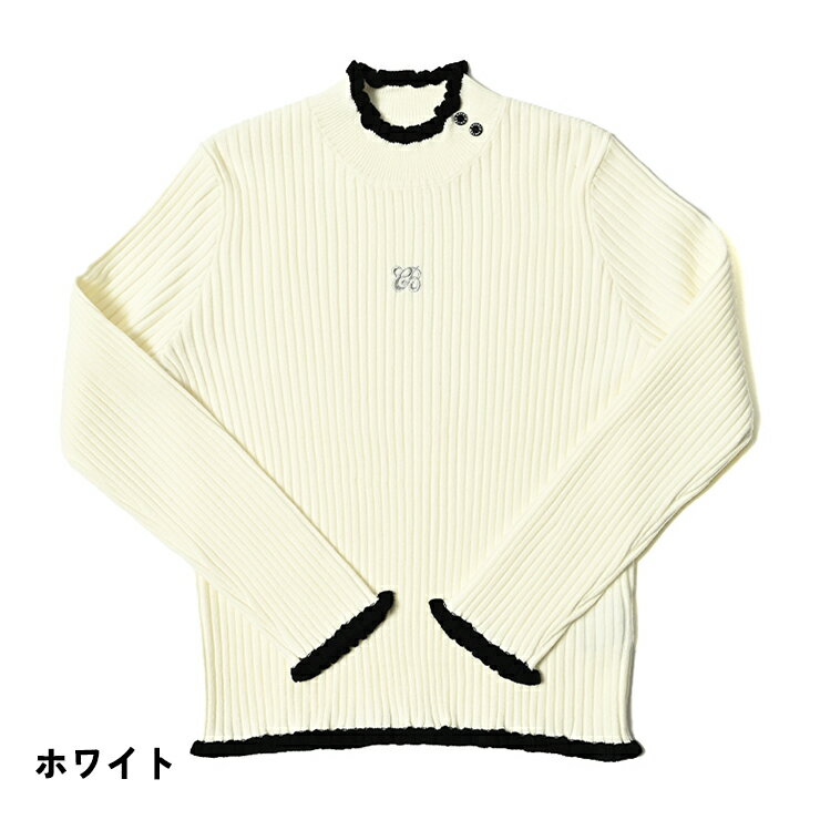 ニットトップス プルオーバー 配色フリルリブ ラメ刺繍ロゴ レディース クアルトユナイテッド ゴルフウェア 25FW 新作