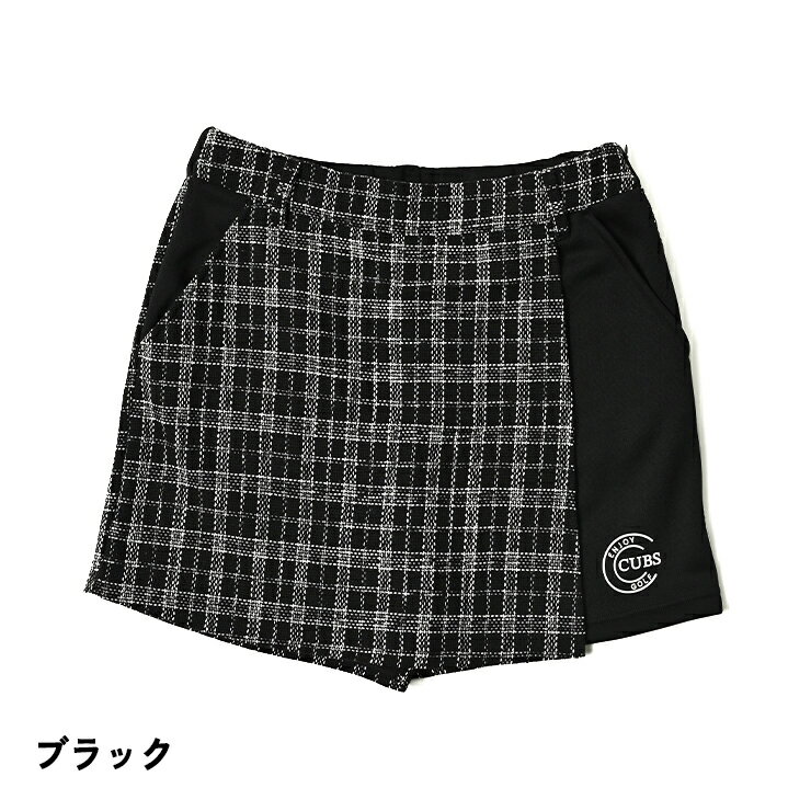 キュロットパンツ ラップスカート風 ツイード 起毛カットソー ワンポイントロゴ レ...