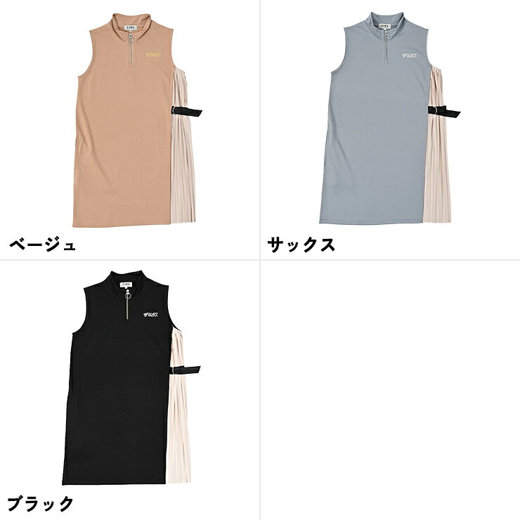 モックネックノースリーブワンピース プリーツ切替 箔ロゴ レディース クアルトユナイテッド ゴルフウェア 25SS