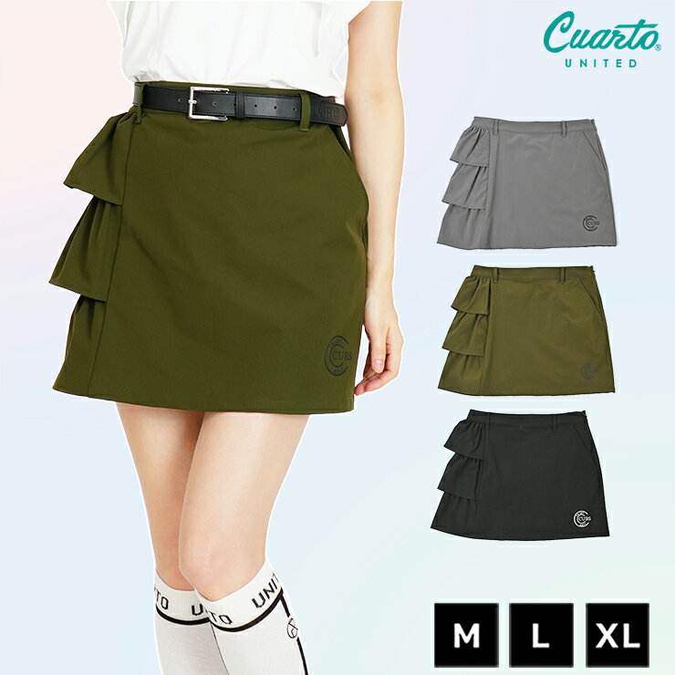 Side-ruffle skirt, water-repellent, lightweight, with pockets and logo at the hem, women's golf wear, Cuarto United, 25SS