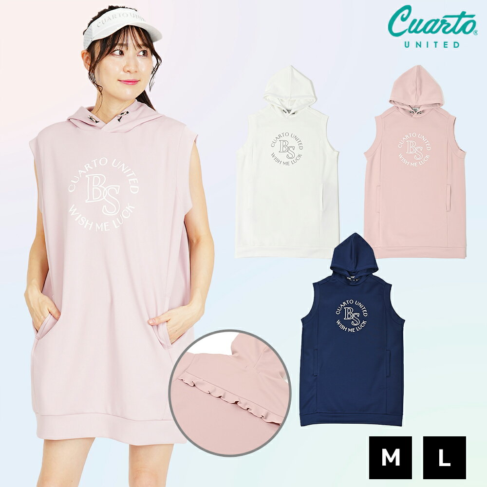 パーカーワンピース ノースリーブ オーバーサイズ フリル サークルロゴ レディース クアルトユナイテッ..