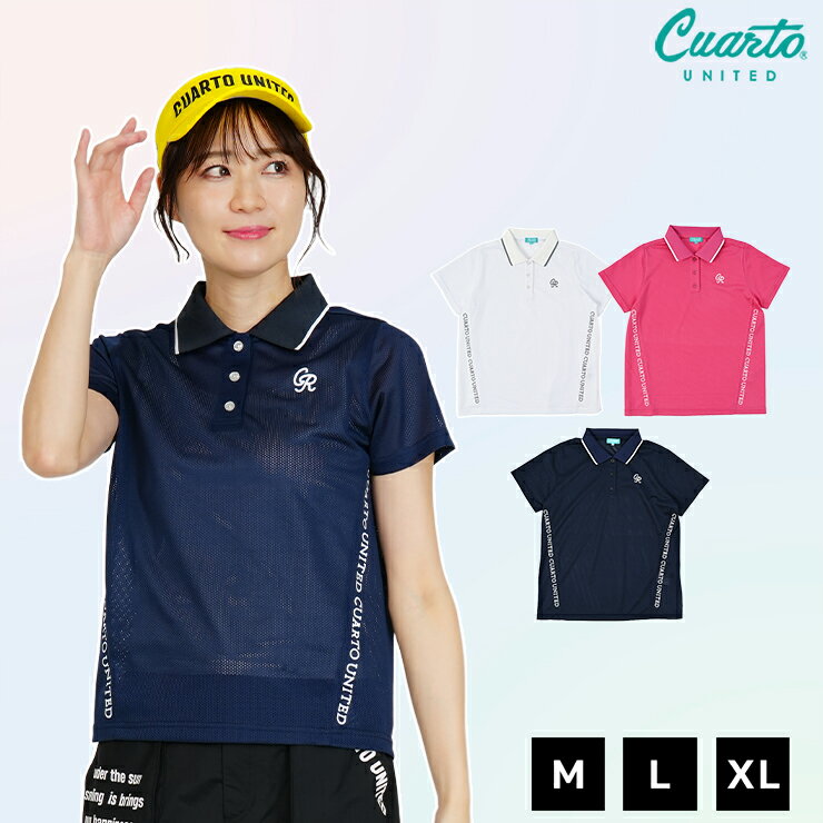 All-mesh polo shirt, short sleeves, logo line, single point logo, women's, Cuarto United golf wear, 25SS