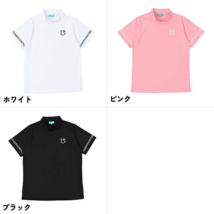 モックネックシャツ 半袖 スマイルラメ ハートロゴ レディース クアルトユナイテッド ゴルフウェア 25SS