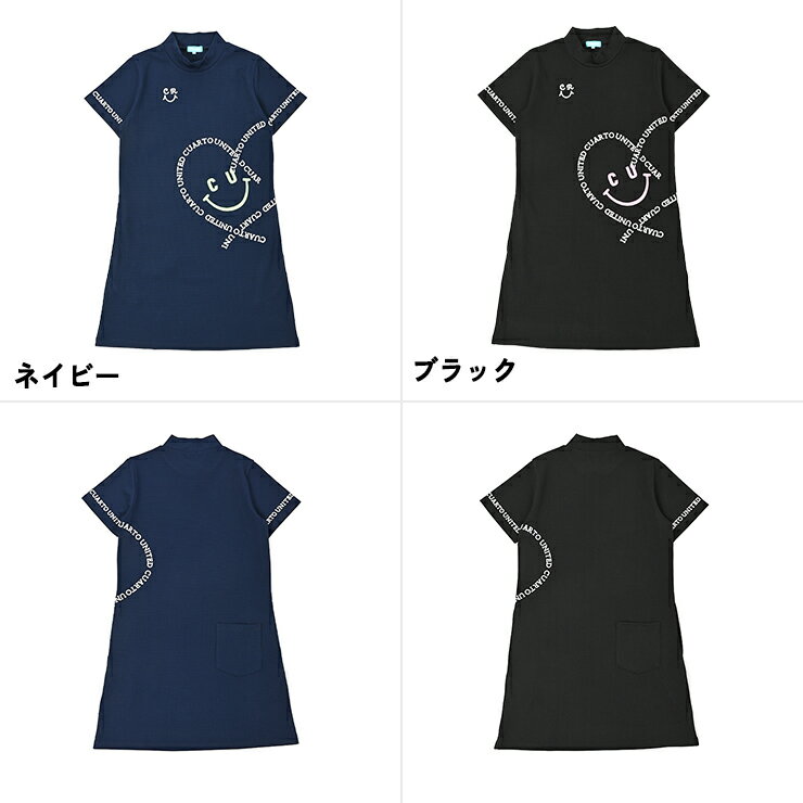 Aラインワンピース 半袖 カットソー スマイルハートロゴ レディース クアルトユナイテッド ゴルフウェア 25SS