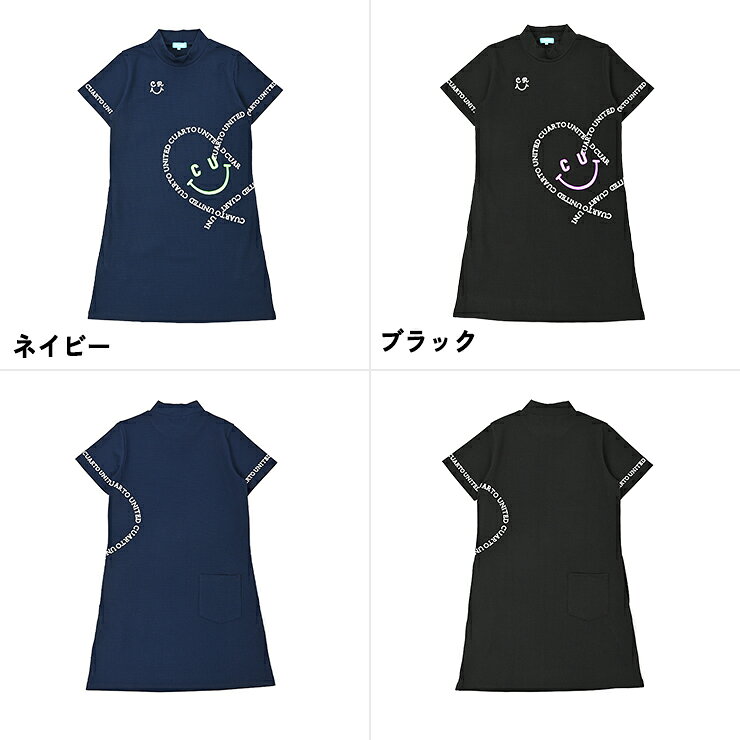 Aラインワンピース 半袖 カットソー スマイルハートロゴ レディース クアルトユナイテッド ゴルフウェア 25SS