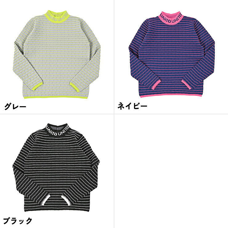 タックボーダーモックネックニットトップス プルオーバー 長袖 襟ジャガード レディース クアルトユナイテッド ゴルフウェア セーター 25SS