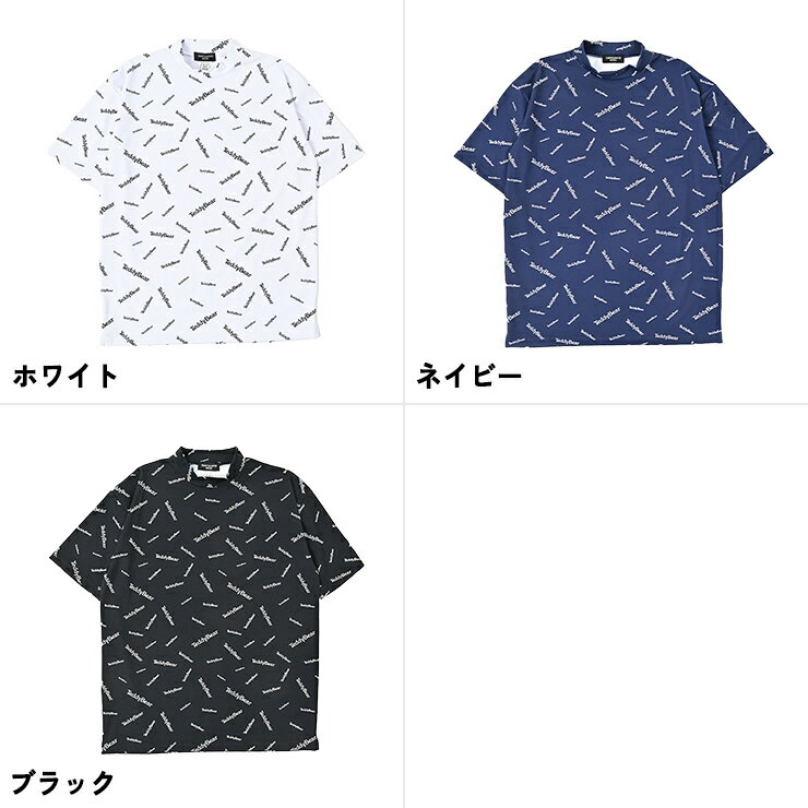 [Teddy Bear] モックネックシャツ 半袖 吸汗速乾 ロゴ総柄 ワッペンロゴ テディベア メンズ クアルトユナイテッド ゴルフウェア 25SS