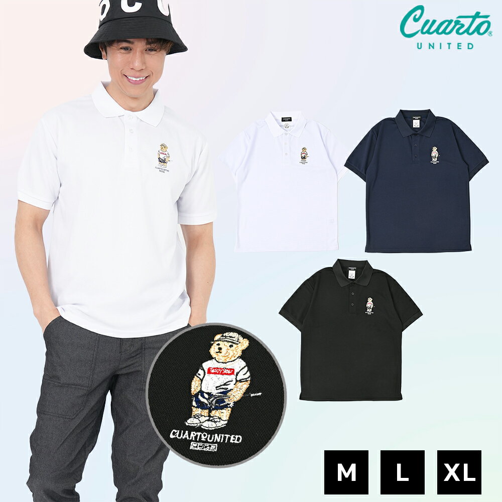 [Teddy Bear] ポロシャツ 半袖 鹿の子 刺繍ロゴ テディベア メンズ クアルトユナイテッド ゴルフウェア..