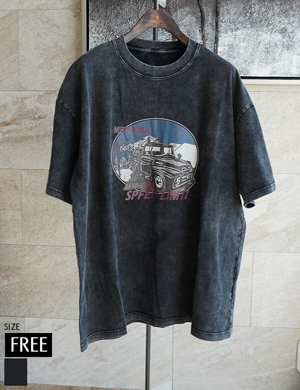 トップス (KY-25053) レディース Tシャツ カットソー 半袖 プリント ヴィンテージ ブラック ロゴ 春夏