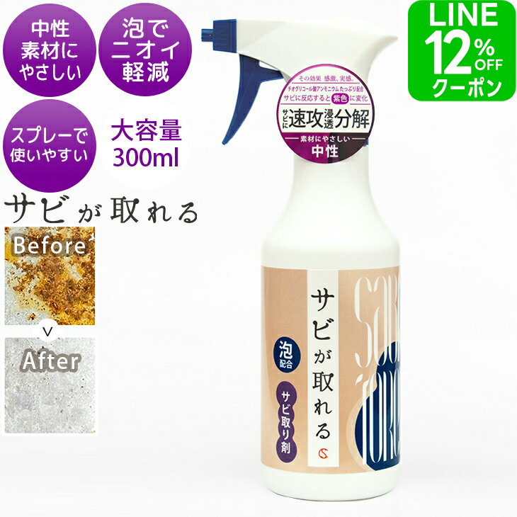 【10/25 23:59迄 早い者勝ち！最大50％OFFクーポン 】サビ取り サビが取れる 泡スプレー 300ml さび落とし 鉄粉除去剤 洗車 中性 防サビ サビ取り剤 車 鉄粉 バイク タンク 自転車 チェーン 錆び取り メッキ 錆落とし ネジ 浴室 排水溝 工具 ステンレス プロのサムネイル