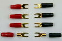 ターミナル 金メッキY型端子 (10G) OGT-10G 10ゲージ用 赤黒チューブ付の各4セット(計8個)Y端子 Y型端子 Yラグ端子(+)プラス用 赤 ...