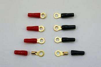 金メッキ丸型端子 ターミナル OGT-12N4　12ゲージ用 4mm穴用 赤黒チューブ付の各4セット（計8個）ケー..