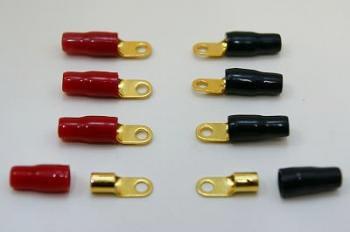 金メッキ丸型端子 ターミナル OGT-8N4S8ゲージ用 4mm穴用 赤黒チューブ付の各4セット（計8個）ケーブル..