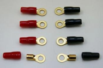 金メッキ丸型端子 ターミナル OGT-8N68ゲージ用 6mm穴用 赤黒チューブ付の各4セット（計8個）ケーブル ..