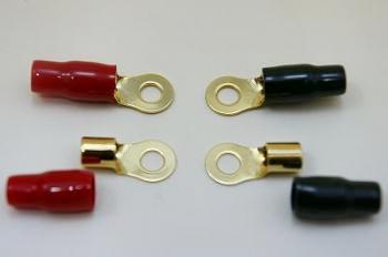 金メッキ丸型端子 ターミナル OGT-4N8　4ゲージ用 8mm穴用 赤黒チューブ付の各2セット（計4個）ケーブ..