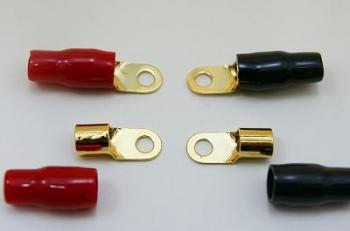金メッキ丸型端子 ターミナル OGT-4N6　4ゲージ用 6mm穴用 赤黒チューブ付の各2セット（計4個）ケーブ..