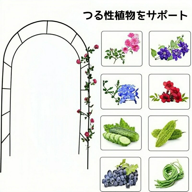 ガーデンアーチ ローズアーチ バラアーチ 薔薇アーチ フラワーアーチ トレリス パーゴラ アイアンアーチ ガーデンフェンス つる植物 誘引 支柱 ベース付き 屋外 庭 園芸棚 結婚式 飾り パーティー ガーデニング用品 庭飾り 組立簡単 耐候性 3