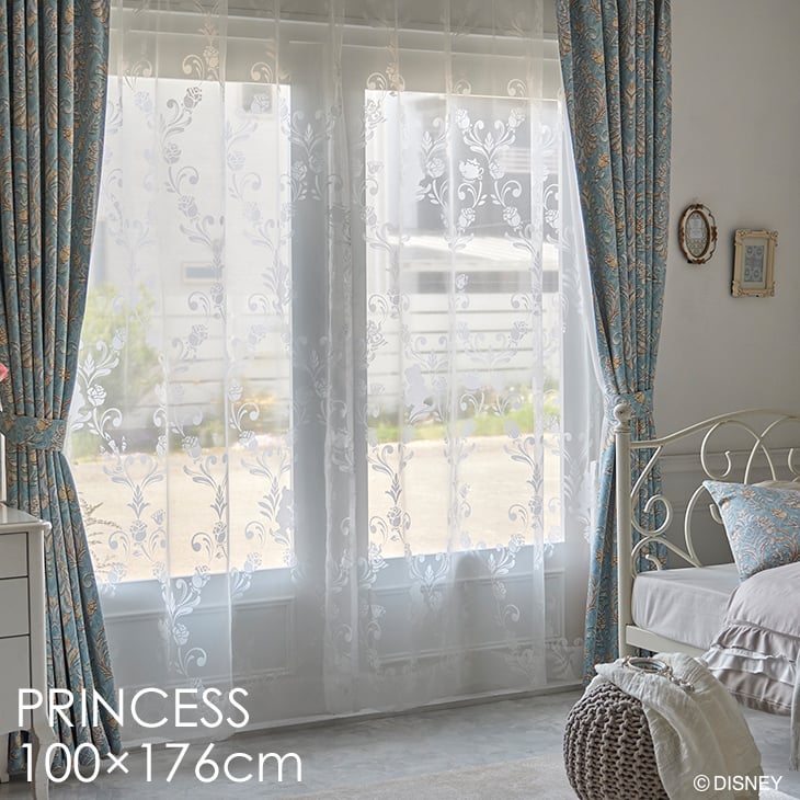 [P5배 6/15 23:59까지] 커튼 레이스 PRINCESS/클래식 뷰티 보일 100×176cm 1장입 Disney10□미녀와 야수 벨