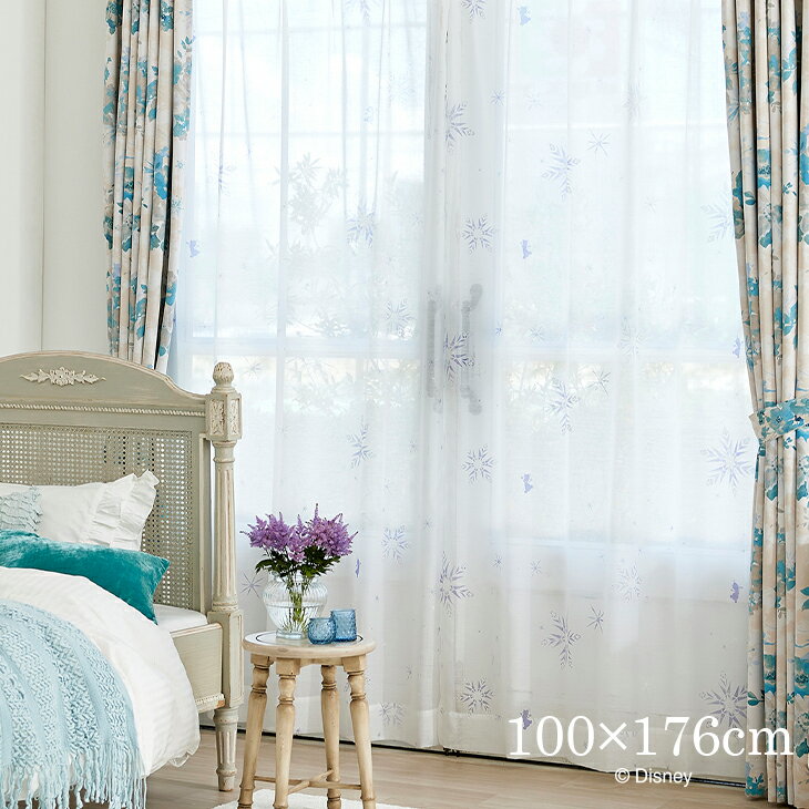 [P5倍 4/5 23:59迄] カーテン レース FROZEN/フラリーアイスボイル 100×176cm 1枚入Disney11□アナと雪の女王 オラフ アナ雪 おしゃれ ディズニー Disney 日本製 レースカーテン 洗える リビング 子供部屋 既製カーテン スミノエ スミノエ Disneyzone