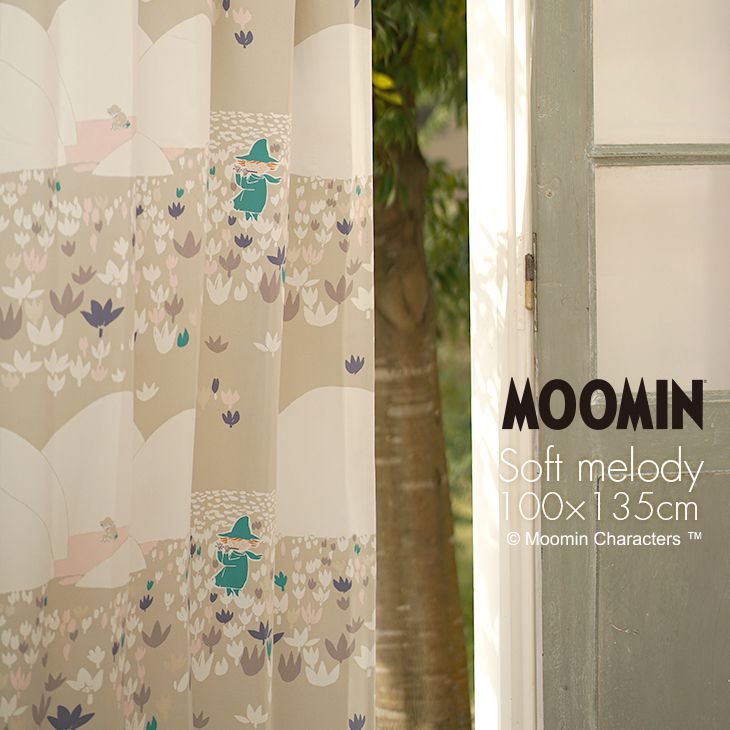 [P5倍 6/7 9:59迄]カーテン 遮光 MOOMIN/SOFT MELODY ソフトメロディー 100×135cm 1枚入MOOMIN□北欧 おしゃれ スナフキン 花柄 ナチュラル トーベヤンソン 日本製 遮光カーテン ベージュ ブルー カーテン 一人暮らし リビング スミノエ ムーミンのサムネイル