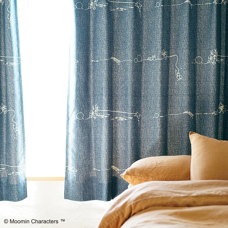 [P5倍 5/20 23:59迄] カーテン 遮光 MOOMIN/DENIM BORDER デニムボーダー100×135cm...