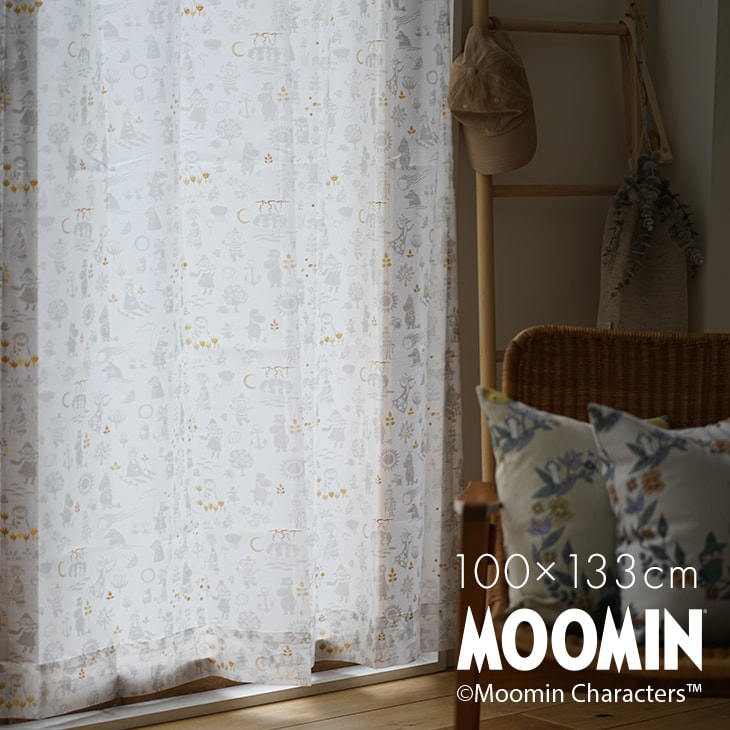 カーテン レース MOOMIN/ムーミン ファンタイム ボイル 100×133cm 1枚入MOOMIN3□ 北欧 おしゃれ ムーミン トーベヤンソン 日本製 レースカーテン 洗える グレー リビング 大人ムーミン MOOMIN レース 既製カーテンスミノエ