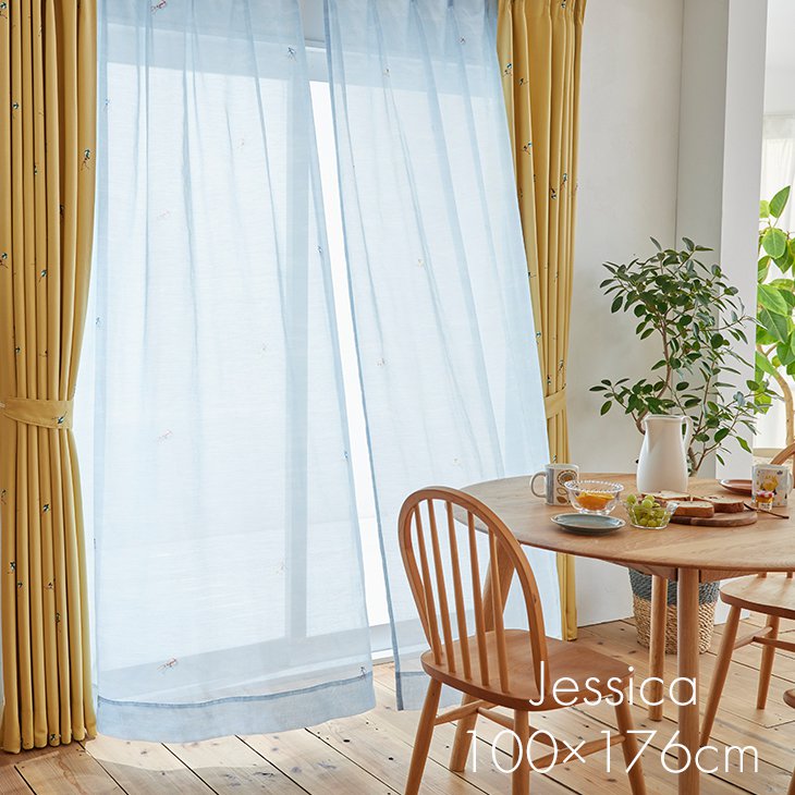 Rakuten - [P5倍 6/15 23:59迄] 北欧 レース カーテン JESSICA VOILE/ジェシカボイル 100×176cm 1枚入DL13□日本製 レースカーテン 洗濯機ok 洗える 北欧 既製カーテン スミノエ ブルー 北欧 おしゃれ 韓国インテリア モチーフ スミノエ