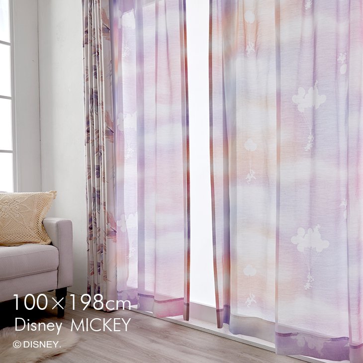 レース カーテン MICKEY/Mellow voile メロウボイル 100×198cm 1枚入Disney9□ミッキー おしゃれ グラデーション ディズニー カラーレース 日本製 レースカーテン 洗える ピンク ブルー リビング 子供部屋 スミノエ Disneyzone