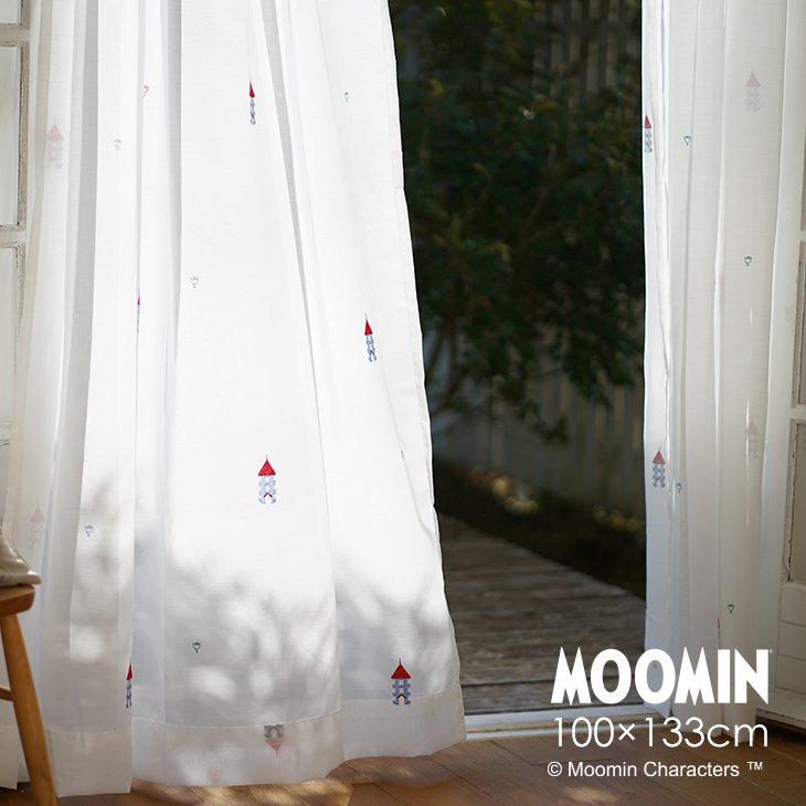 カーテン レース MOOMIN/MOOMIN HOUSE voile ムーミンハウス ボイル100×133cm 1枚入MOOMIN2□北欧 おしゃれ ムーミンハウス 刺繍 日本製 レースカーテン 洗える ホワイト リビング 大人 ムーミン MOOMIN 既製スミノエ ムーミン