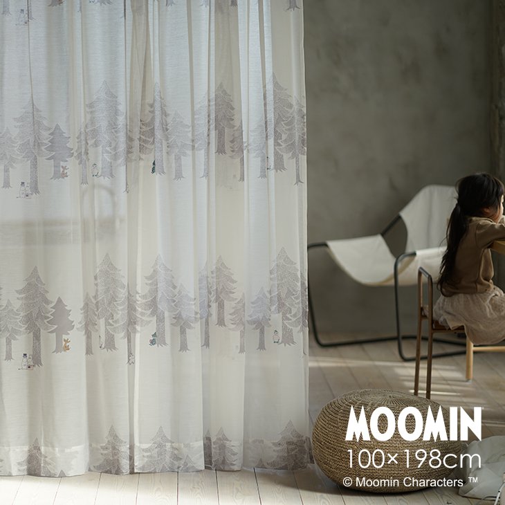 カーテン レース MOOMIN/PUUT BORDER voile プートボーダー ボイル100×198cm 1枚入MOOMIN2□北欧 おしゃれ ミイ スナフキン 日本製 レースカーテン 洗える グレー リビング 大人 ムーミン MOOMIN レース 既製スミノエ ムーミン