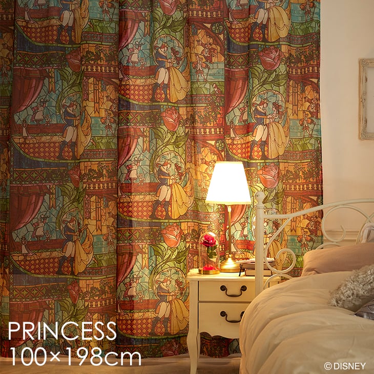 [P5 배 6/15 23:59까지] 커튼 레이스 PRINCESS / 테일 오브 러브 보일 100 × 198cm 1 장 입 Disney10 □ 미녀와 야수 벨 디즈니 프린세스 세련된 스테인드 글라스 일본제 레이스 커튼 씻을 수 믹스