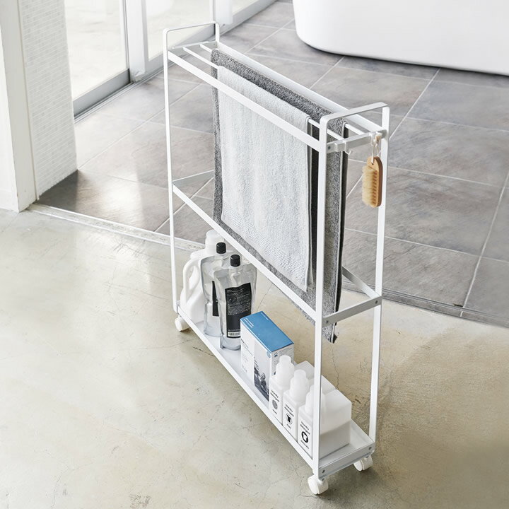 バスタオル掛け ［ 収納付きバスタオルハンガー タワー ］ 山崎実業 タワー tower 【 クッチーナホーム 】 送料無料 バスタオル ハンガー 物干し バスタオル用 ハンガー 脱衣所 洗面所 ランドリー バスタオルハンガー すき間収納 15cm キャスター 収納 山崎実業 yamazaki