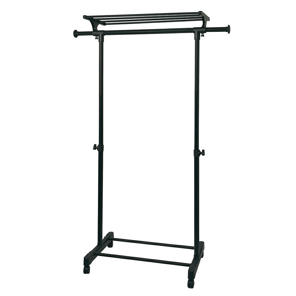 KK 上棚式ハンガーラック シングル パイプハンガー 棚付き ブラック 縦伸縮 横伸縮 組立式