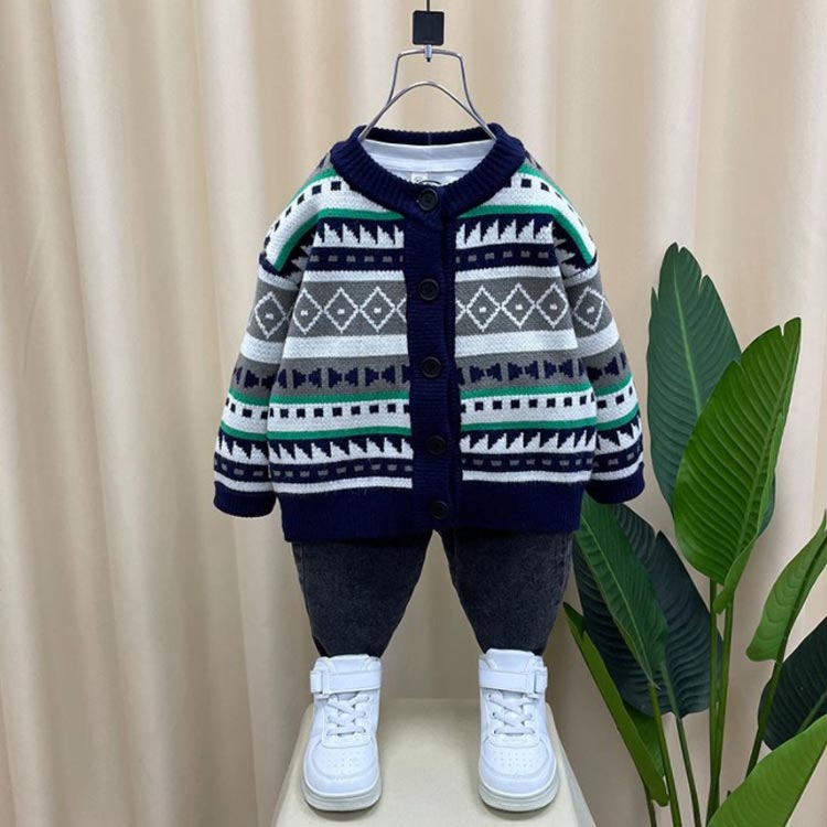 アウター 羽織 子ども ニットカーデ カーディガン 男の子 送料無料 秋冬 ボーイ 男の子 キッズ ノルディック柄 あったか 防寒 春 北欧 冬 秋 おしゃれ 通園 子供 お出かけ ノルディック - 2