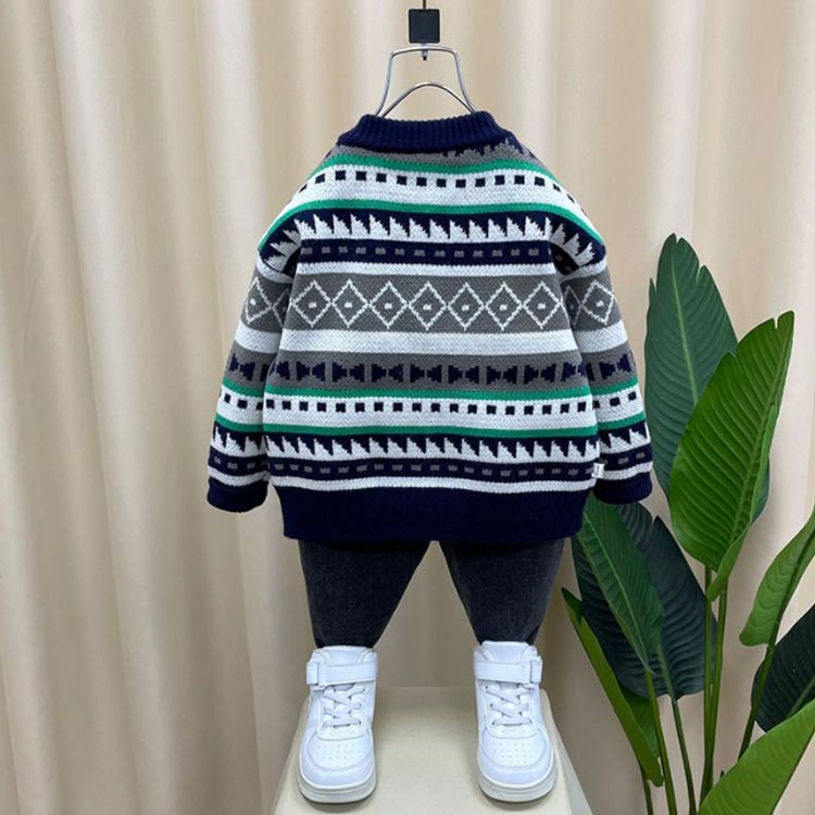 アウター 羽織 子ども ニットカーデ カーディガン 男の子 送料無料 秋冬 ボーイ 男の子 キッズ ノルディック柄 あったか 防寒 春 北欧 冬 秋 おしゃれ 通園 子供 お出かけ ノルディック - 3
